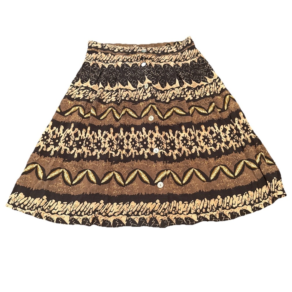 Vintage Ms Choice California Skirt L Rayon Brown Tribal Boho‎ Cottagecore USA